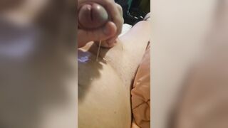 Trans dominatrix plays with her cum overspread schlong and abdomen